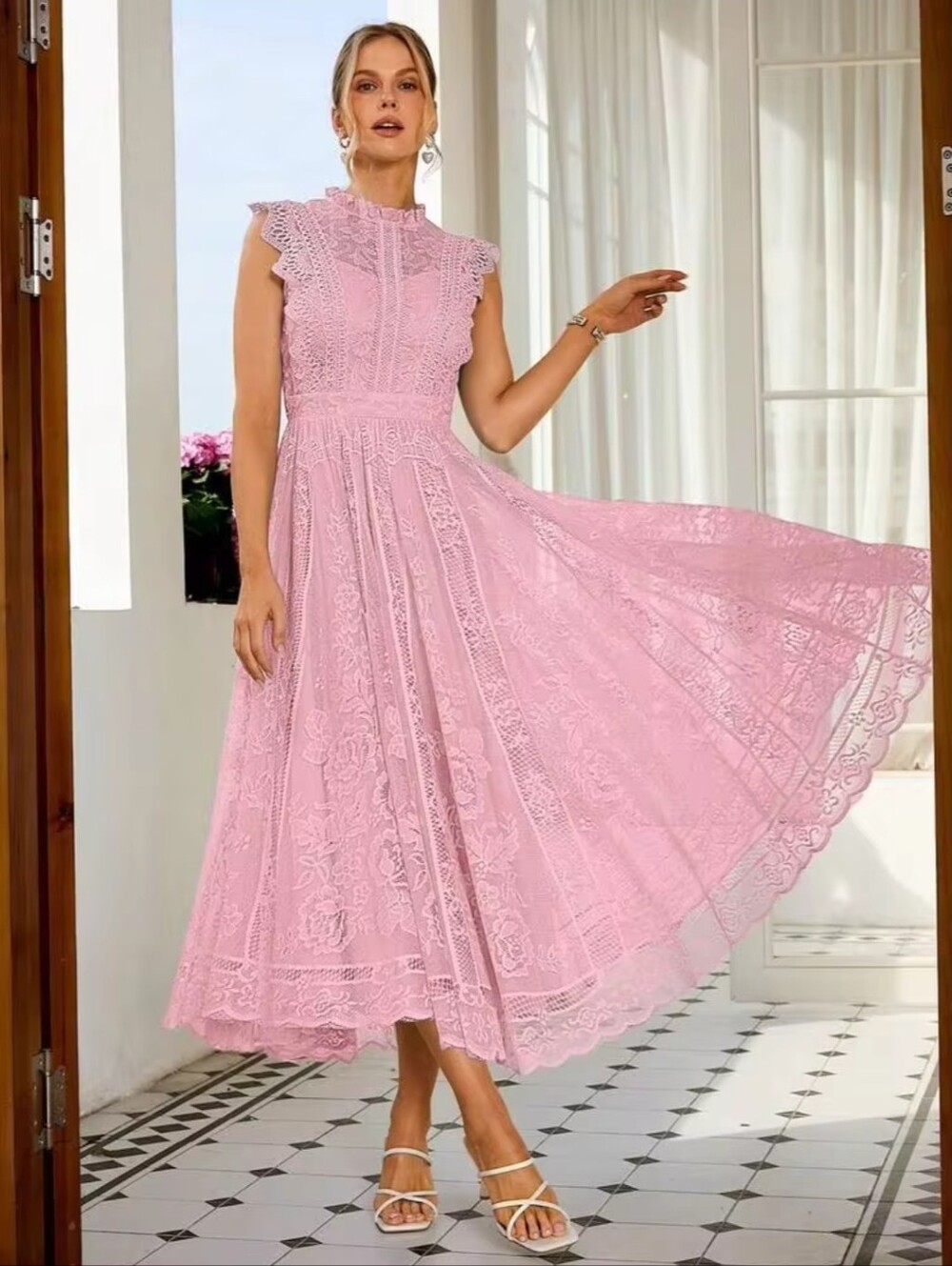 Simplee Women's Elegant Vintage Style Lace A-Line Dress.